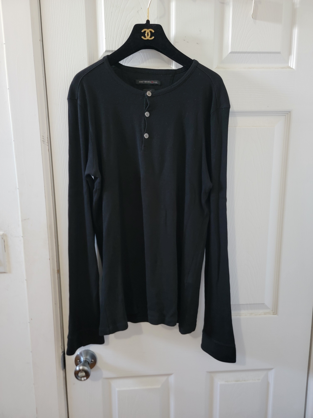 John Varvatos Black Long-Sleeve Henley